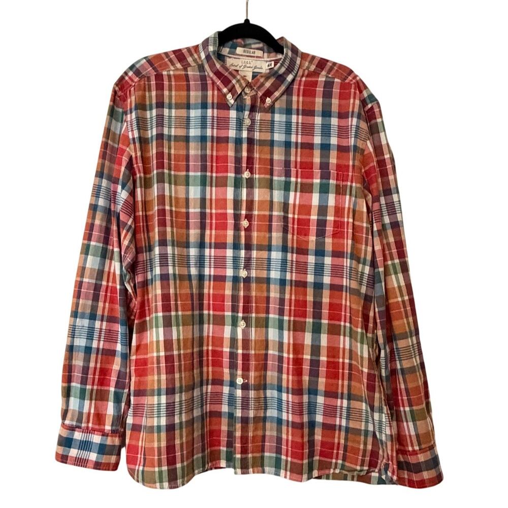H&M LOGG Men's Large Multicolor Plaid Button Down Shirt Long Sleeve Cotton